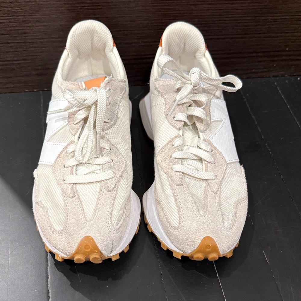 New Balance 327 White and Tan Sneakers